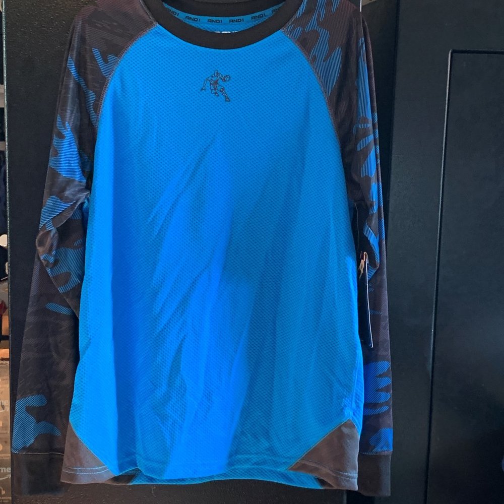 BOYS - NWT sz 14/16 XL, AND1 long sleeve jersey tshirt, blue black, basketball